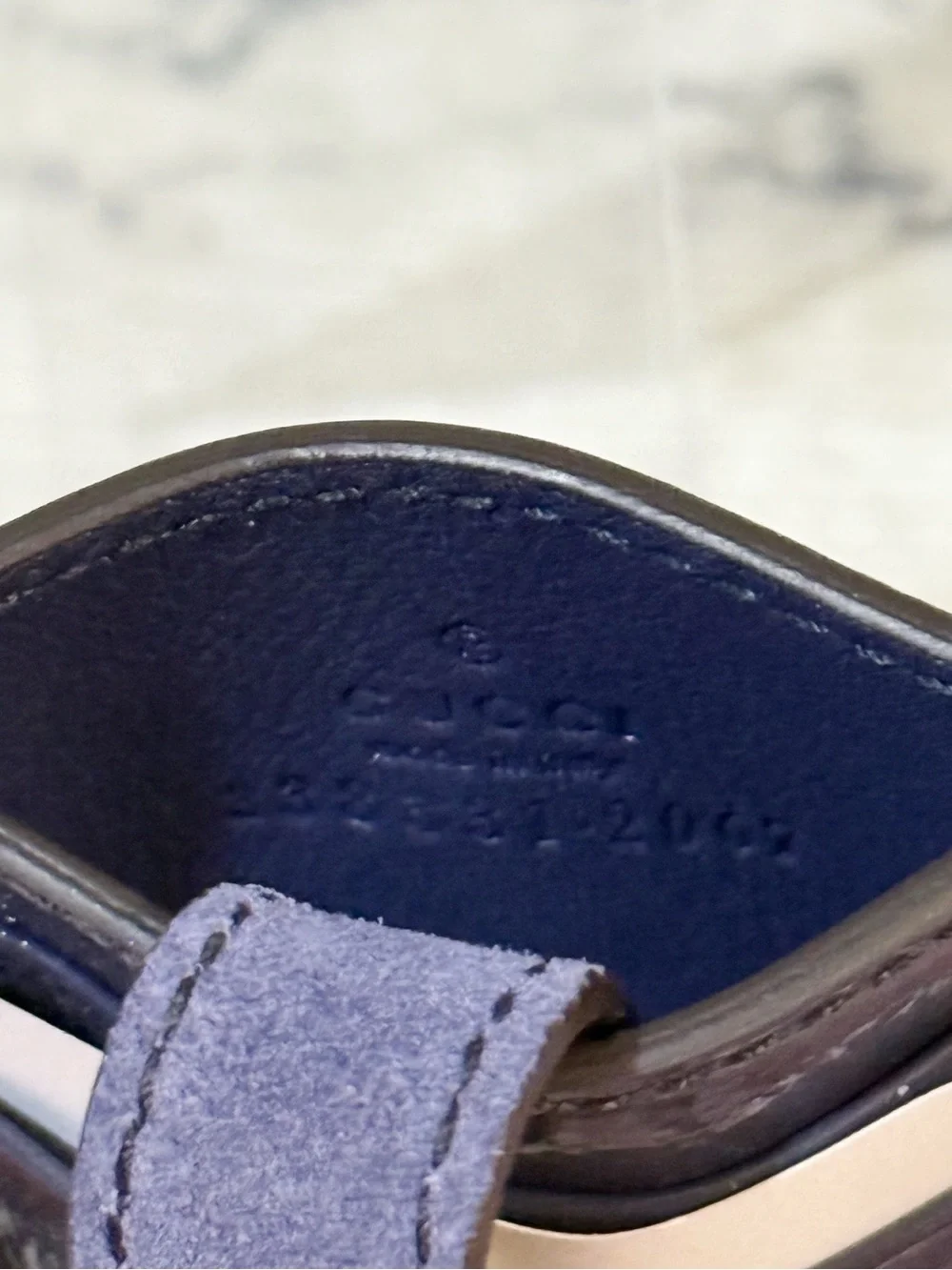 Gucci Soho Patent Leather Card Holder in Deep Navy with Snap